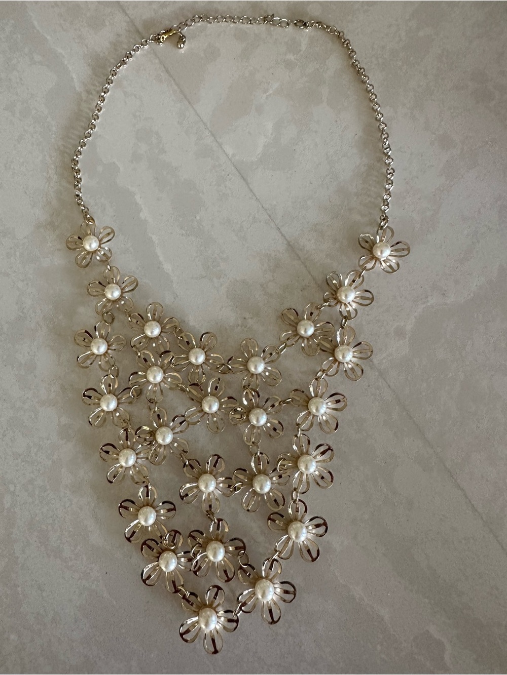 Pearl Flower Statement Necklace - Ivory and Gold